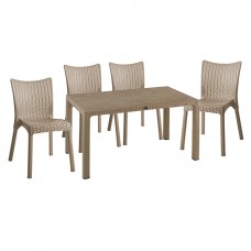 Τραπεζαρία κήπου Explore-Confident pakoworld σετ 5τεμ PP cappuccino 150x90x73,5εκ.