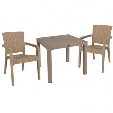 Τραπεζαρία κήπου Explore-Halcyon pakoworld σετ 3τεμ PP cappuccino 90x90x73,5εκ