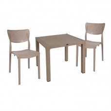 Τραπεζαρία κήπου Explore-Ignite pakoworld σετ 3τεμ PP cappuccino 90x90x73,5εκ