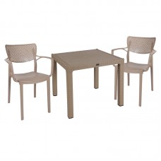 Τραπεζαρία κήπου Explore-Frontline pakoworld σετ 3τεμ PP cappuccino 90x90x73,5εκ
