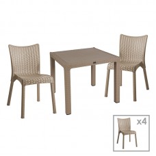 Τραπεζαρία κήπου Explore-Confident pakoworld σετ 5τεμ PP cappuccino 90x90x73,5εκ