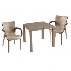 Τραπεζαρία κήπου Explore-Festive pakoworld σετ 3τεμ PP cappuccino 90x90x73,5εκ