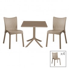 Τραπεζαρία κήπου Groovy-Confident pakoworld σετ 5τεμ PP cappuccino 80x80x74,5εκ.
