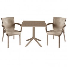 Τραπεζαρία κήπου Groovy-Festive pakoworld σετ 3τεμ PP cappuccino 80x80x74,5εκ.