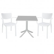 Τραπεζαρία κήπου Groovy-Fontline pakoworld σετ 3τεμ PP λευκό 80x80x74,5εκ.
