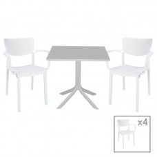 Τραπεζαρία κήπου Groovy-Fontline pakoworld σετ 5τεμ PP λευκό 80x80x74,5εκ.