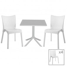 Τραπεζαρία κήπου Groovy-Confident pakoworld σετ 5τεμ PP λευκό 80x80x74,5εκ.