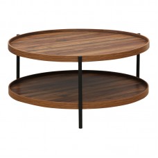 Τραπέζι σαλονιού Portogie pakoworld mdf καρυδί-μέταλλο μαύρο Φ80x40εκ