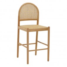 Σκαμπό μπαρ Alessia pakoworld ξύλο οξιάς-rattan φυσικό-έδρα φυσικό 42x41x100εκ