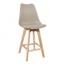 Σκαμπό μπαρ Gaston pakoworld pp-pu σε cappuccino απόχρωση και ξύλινο πόδι  48.5x56x104εκ