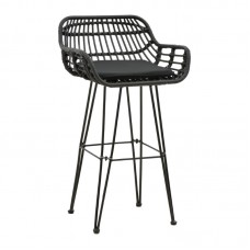 Σκαμπό μπαρ κήπου Naoki pakoworld με μαξιλάρι pe μαύρο-μέταλλο μαύρο πόδι 52x50x90εκ