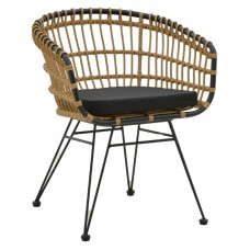 Πολυθρόνα κήπου Naoki pakoworld με μαξιλάρι pe φυσικό-μαύρο μέταλλο 74x70x72εκ