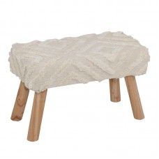 Σκαμπό Shep Inart 100% βαμβάκι σε λευκή απόχρωση και ξύλο ευκαλύπτου 60x30x40εκ