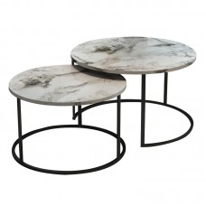 Τραπέζια σαλονιού Solme pakoworld σετ 2τεμ λευκό μαρμάρου μελαμίνης-μαύρο μέταλλο