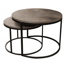 Τραπέζια σαλονιού Solme pakoworld σετ 2τεμ γκρι μαρμάρου μελαμίνης-μαύρο μέταλλο