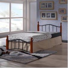 Κρεβάτι μονό Faryn pakoworld καρυδί rubberwood-μαύρο μέταλλο 90x200εκ