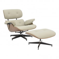 Πολυθρόνα-υποπόδιο relax Jenna pakoworld μπεζ pu- plywood καρυδί-βάση χρωμίου 82x92x82εκ