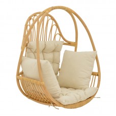 Κρεμαστή κούνια Jorg pakoworld φυσικό rattan-κρεμ μαξιλάρι 80x59x105εκ