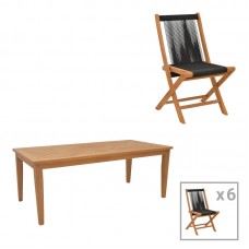 Τραπεζαρία σετ 7τεμ. Banou-Mady pakoworld teak ξύλο σε φυσική-μαυρη απόχρωση 200x100x75εκ