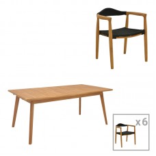 Τραπεζαρία 7 τεμ. Ganny-Pino pakoworld teak ξύλο σε φυσική - μαυρη απόχρωση 180/240x100x75εκ