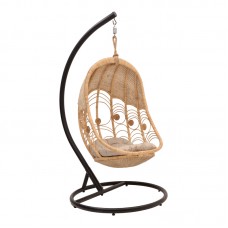 Κούνια Labreone pakoworld rattan pe φυσική απόχρωση -μαύρο μέταλλο-μπεζ μαξιλάρι 82x82x200εκ