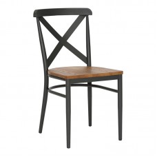 Καρέκλα Ferona pakoworld σκελετός ανθρακί μέταλλο με rubberwood σε φυσική απόχρωση 52.5x44.5x84εκ