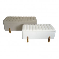 Σκαμπό μπαούλο Daph Inart σετ 2 τεμ βελούδο ύφασμα σε μπεζ και λευκή απόχρωση