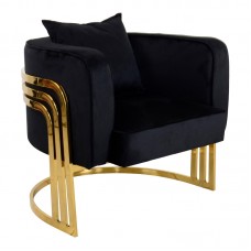 Πολυθρόνα Roblu pakoworld χρυσό μέταλλο και βελούδο ύφασμα σε μαύρη απόχρωση 72x77.4x70εκ