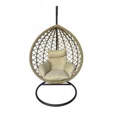 Κούνια φωλιά με βάση Lyere pakoworld μέταλλο καφέ-pe rattan σε μπεζ απόχρωση 120x108x195εκ