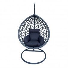 Κούνια φωλιά με βάση Lyere pakoworld μέταλλο γκρι-pe rattan σε γκρι απόχρωση 120x108x195εκ