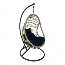 Κούνια φωλιά με βάση Cungo pakoworld μέταλλο μαύρο- pe rattan μπεζ με μαύρο μαξιλάρι 125x105x195εκ