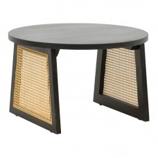 Τραπέζι Tamarind pakoworld ξύλο mango-φυσικό rattan σε μαύρη απόχρωση Φ65x40εκ
