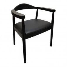 Πολυθρόνα Joube pakoworld rubberwood σε μαύρη απόχρωση με μαύρο pu μαξιλάρι 50x62x72εκ