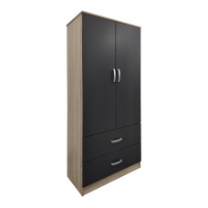 Ντουλάπα δίφυλλη με 2 συρτάρια Lego pakoworld σε oak-ανθρακί απόχρωση 80x42x180εκ