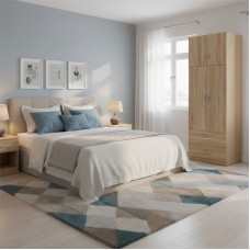 Ντουλάπα δίφυλλη με 2 συρτάρια και πατάρι Lego pakoworld σε oak απόχρωση 80x42x240εκ