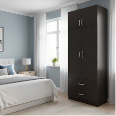 Ντουλάπα δίφυλλη με 2 συρτάρια και πατάρι Lego pakoworld σε wenge απόχρωση 80x42x240εκ