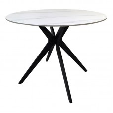 Τραπέζι Orbital pakoworld sintered stone λευκή ματ όψη μαρμάρου με μαύρο μεταλλικό πόδι Φ100x76εκ