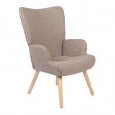 Πολυθρόνα-μπερζέρα Gerlina pakoworld γκρι-μπεζ ύφασμα με πόδι σε φυσική απόχρωση 71x64x94εκ