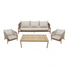 Σαλόνι εξωτερικού χώρου Verilan pakoworld μασίφ ξύλο ακακίας με σχοινί και μπεζ μαξιλάρια