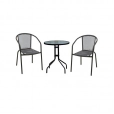 BALENO Set (Table D60cm+2 Armchairs) Steel Black/Textilene Grey 1pcs