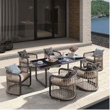 CITY Dining Set Τραπεζαρία Κήπου Βεράντας : Τραπέζι + 6 Πολυθρόνες Alu Ανθρακί - Μπεζ 1τμχ