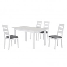 MILLER Set Τραπεζαρία Κουζίνας Άσπρο, Ύφασμα Γκρι : Τραπέζι Επεκτεινόμενο + 4 Καρέκλες 1τμχ