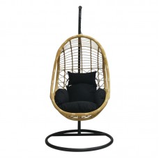 SALSA Κρεμαστή Πολυθρόνα Μέταλλο Βαφή Μαύρο, Wicker Φυσικό, Μαξιλάρι Μαύρο 1τμχ