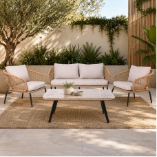 SALSA Plus Set Σαλόνι Κήπου ALU Μαύρο-Γυαλί-Wicker Φυσικό: Τραπέζι+2 Θέσιος+2 Πολυθρόνες 1τμχ