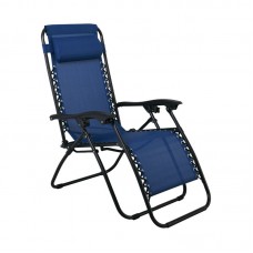 SUPER RELAX Πολυθρόνα με Υποπόδιο, Μέταλλο Βαφή Ανθρακί, Textilene Μπλε 2τμχ