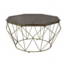 GRID Τραπεζάκι Σαλονιού Οκτάγωνο, Μέταλλο Βαφή Χρυσό Γυαλί Tee Colour Tempered 1τμχ