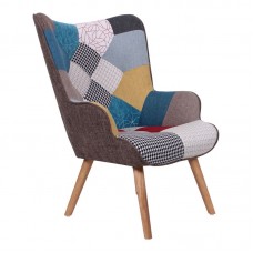 MARON Πολυθρόνα - Μπερζέρα Ξύλο Φυσικό, Ύφασμα Patchwork 1τμχ