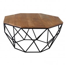 GLEN Τραπεζάκι Σαλονιού Καθιστικού, Μέταλλο Βαφή Μαύρο, Ξύλο Ακακία Φυσικό 1τμχ