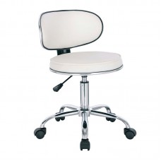 GLORY Σκαμπό με Πλάτη, Χρώμιο PU Άσπρο, Τροχήλατο, Ρύθμιση Ύψους, Περιστρεφόμενο 2τμχ