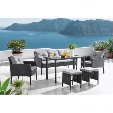 SANTO Set Steel(Table+Sofa 3S+2 Armchairs+2 Stool)Wicker Dark Grey/Cushions Grey 1pcs